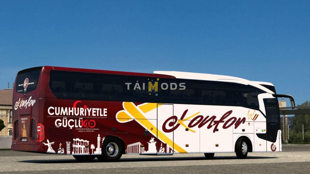 MOD ETS2 – Skin Xe Khách Mercedes Benz Travego 16 SHD Euro 6 Konfor Turizm Cumhuriyetle Güçlü100 Skin